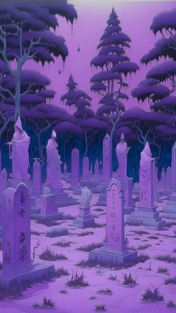 A purple graveyard with dancing ghosts painted by Hashimoto Gahō