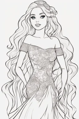 outline art for kids barbie coloring pages , no background, sketch style, full body, only use outline, mandala style, clean line art, white background, no shadows and clear and well outlined. should look exactly like barbie