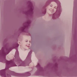 A mother sits on a chair and looks at her son with a smile and lots of love, digital art, cartoon style high quality, high resolution,