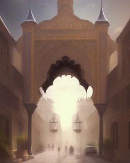 An old Arab city with a gothic_arab gate