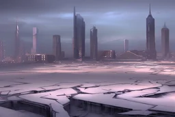 city, ice, gary numan influence, realistic painting