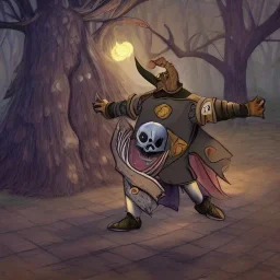 Portriste,d&d, medievil warrior running away from a Giant squirrel