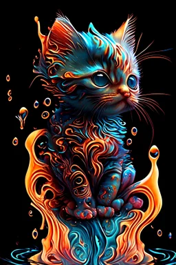 Tattoo design a one liquid cute baby cat, hyperdetailed intricately detailed, fantastical, surrealistic, splash screen, complementary colours, fantasy, concept art, 8k resolution, masterpiece inlaid with the Permanent, fiery. 4 1K