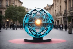 статуя на улице, Шар как атом/молекула: Сделать поверхность шара похожей на модель атома или молекулы, используя геометрические формы, светящиеся элементы или проекцию. . Для этого можно использовать различные геометрические формы, такие как круги, треугольники, шестиугольники и т. д., чтобы создать абстрактное изображение структуры атома или молекулы. Кроме того, возможно использование светящихся элементов, чтобы придать статуе особую магическую атмосферу и привлечь внимание прохожих ночью.