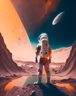 A portrait of an astronaut standing on the surface of an alien planet, gazing up at the stars, illustrating humanity's endless curiosity and drive to explore the unknown.