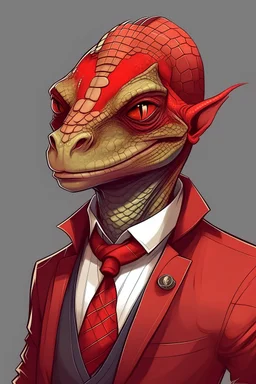nervous salamander man dnd portrait anime style traveller clothes, red skin