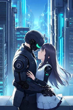 Science fiction, cyberpunk, couple girl and guy, love at first sight, city street