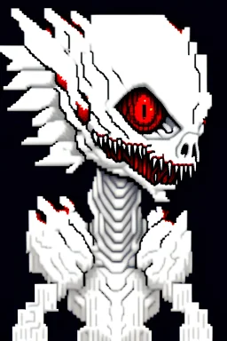 White albino Reptile angel, red eyes, scary, barf art, highly detailed pixel art,