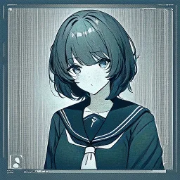 Clear focus,High resolution, black short fluffy hair, long fluffy bangs, and dark blue eyes, Depressed girl, wearing a sailor uniform,Line art