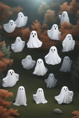 A hyper-realistic photo,Cute Ghosts, full size photo,,64K, hyperrealistic, , (glow effects:1.2) , 4K ultra detail, , real photo