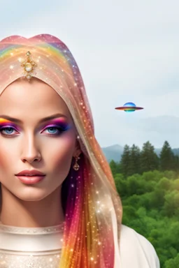 ufos rainbows,beautifuls paysages, fantastic colours,cosmic woman ,beautiful ufos rainbow, admiral from the future,