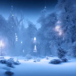 winter landscape, bells, ice, dreamy, science fiction