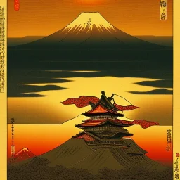 Ukiyo-e Style , mount fuji, sun set