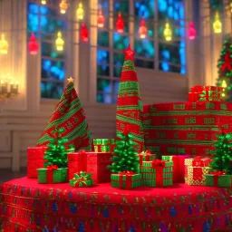 christmas ambience, african, kente, kente ribbon, kente boxes, clothing, african patterns, thread, embroidery, cinema 4d render, high detail