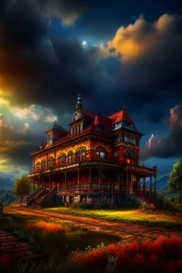 Old Victorian architecture in a Victorian valley, dramatic sky, cloudy sky, digital art, 4k, 8k, trending on ArtStation