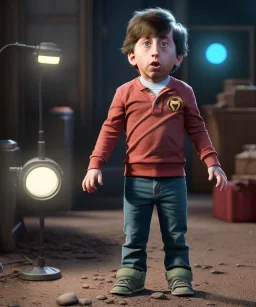 Howard wolowitz toddler, full body, dramatic lighting, angry, hyper realistic,