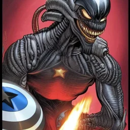 crossover between alien xenomorph and captain America