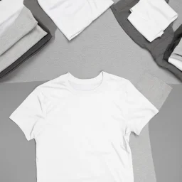 Folded traning T-shirt, top view, flat lay, realistic, male active wear, black smooth material, short sleeves round neck