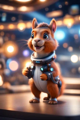 ultimate transcendent happy chat squirrel dog cat space hippo horse with spotlights, in advanced hi tech dock, bokeh like f/0.8, tilt-shift lens 8k, high detail, smooth render, down-light, unreal engine, prize winning