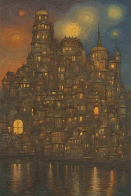 Rhetorical Fortress; Van Gogh; Hundertwasser; Giger; Golden Hour; Iridescent; Controversial; Supremely Detailed; Stupendous