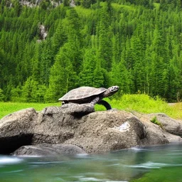 turtle and mountain river