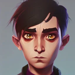 Portrait of a 9 year old warlock boy with sad eyes Nick Harris style