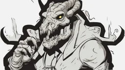 Cartoon deathclaw smoking cigarette