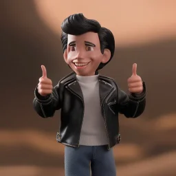 wide view young Fonz with black hair greaser figure doll 1983 (thumbs-up) (face) Forehead grin, fonzarelli, ((arnold's drive-in)) fonziE