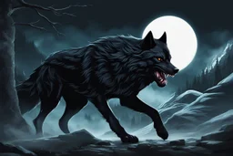 Large black wolf growling lip curled, dark fantasy