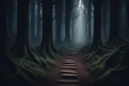 лес темный, с тропинками