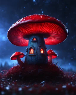 A solitary floating mushroom house on a clear night. silver and blue and red, Dark cosmic interstellar. Detailed Matte Painting, deep color, fantastical, intricate detail, splash screen, hyperdetailed, insane depth, concept art, 8k resolution, trending on Artstation, Unreal Engine 5, color depth, backlit, splash art, dramatic, High Quality Whimsical Fun Imaginative Bubbly, perfect composition