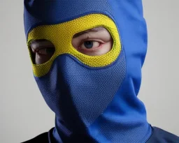 Blue and yellow balaclava on mockup, 3d rendering, ultra graphics, white background,RTX, TXXA, SSAO, High quality,hyperrealistic, Super detailed, HDR,4k