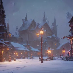 Α magical town for warlocks and witches with Christmas tree