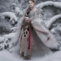 smooth hyper realistic, beautiful Japanese snow bird in crown, pale colors, dark cosmos background, cat еye, extremely sharp detail, finely tuned detail, ultra high definition, 8 k, unreal engine 5, ultra sharp focus, accurate sword wings, positive smile, lot of details, fit within portrait, Ambiance winter, perfect composition, perfect hair, perfect hands, finger up gestures