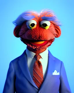 Waist up Portrait, joe Biden as muppet Sesame Street, Blue suit retro style, photo studio, unreal engine 5, concept art, art station, god lights, ray tracing, RTX, lumen lighting, ultra detail, volumetric lighting, 3d.