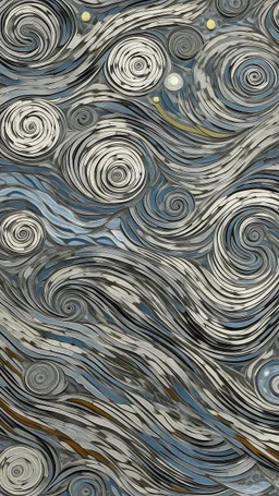 A gray chaotic dimension with swirls designed in Ica stones painted by Vincent van Gogh