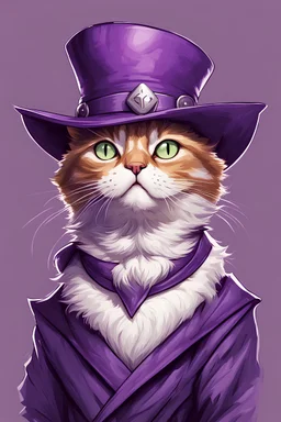 Portrait of a cat with purple big hat, by Adam Hughs, Adam Hughs's style character design and comicbook style, marvel style