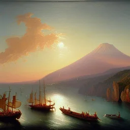 oil on canvas landscape of Sorrento with view of sea and Vesuvius erupting style SCHOOL OF NAPLES SECOND HALF OF THE XIX CENTURY Micco Spadaro art