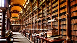 many ancient books and scrolls in an old library