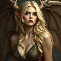 a portrait of an attractive blonde fantasy woman who is part gargoyle