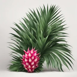 A bush of palm leaves with dragon fruit on a light background to remove