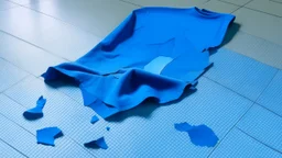 a torn blue piece of clothing on the floor of the bank