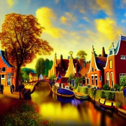 an ultradetailed painting of a netherlands village, golden ratio, 4 k resolution, 8 k resolution, oil on canvas, landscape with Bright Colors, pop art