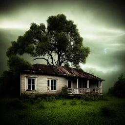 sad, abandoned, miserable Home, along on a Hilltop, storm encroaching, 8k resolution, high-quality, fine-detail, iridescent, intricate, digital art, detailed matte, volumetric lighting, illustration, 3D octane render, brian froud, howard lyon, selina french, anna dittmann, annie stokes, lisa parker, greg rutowski