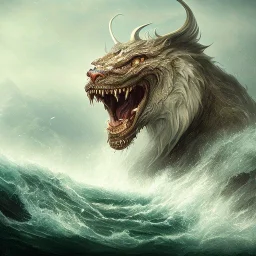 A roaring river, the face of an angry man in the river