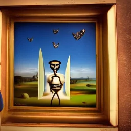 surreal knight in a train in style of salvador dali painting