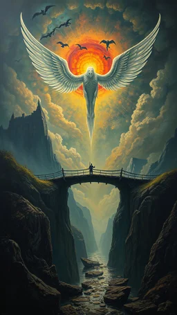 Bosch painting style nightmare hell and heaven bridge dark