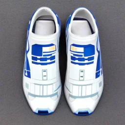 star wars r2d2 sneaker, 35mm camera, magazine advertisement, realistic shot 3/4 view from the lateral front