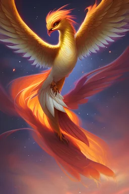 A female phoenix turning into a magnificent phoenix going from darkness to light