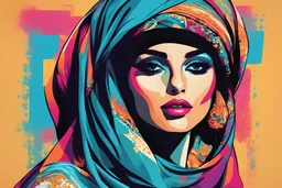 beautiful arab woman in hat in pop art style vector